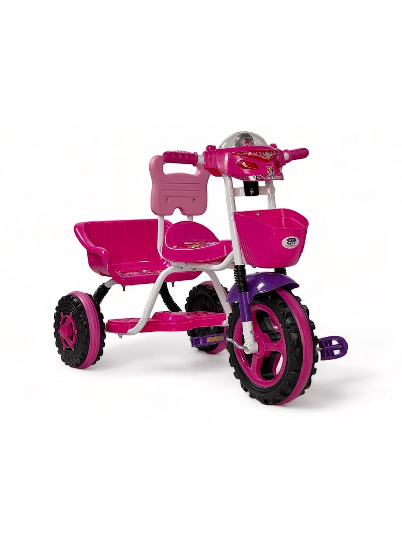 AL BADER Kids Balance Bike Kids Tricycles for 2-6 Years, Three Wheel Tricycle For Toddlers with Two Seats for 2 Children, 3 Wheel Baby Bicycle With Basket, Toddlers Trike With Music and Lights, Pink - Image 1